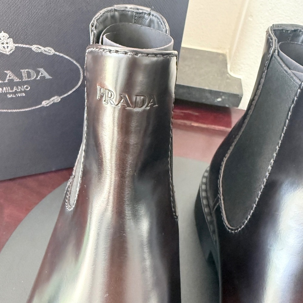 Prada 2TE168 Spazzolato Leather Chelsea Ankle Boots Mens Brown Lug Sole UK8.5 - Picture 11 of 14